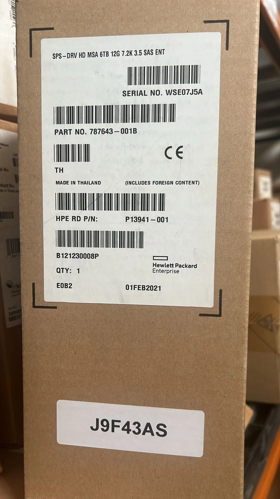 HPE MSA J9F43A 787643-001 3.5" 6TB SAS 12G 7.2K